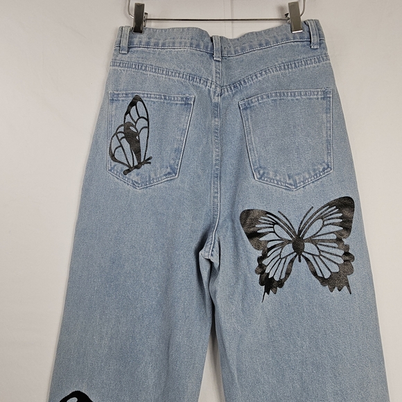 Simple Society butterfly wide leg baggy jeans size 7/ 28 - Picture 6 of 15